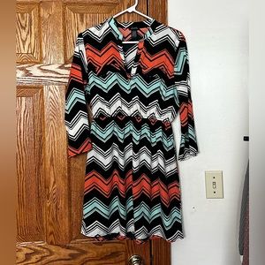 Justify Black, Coral & Aqua Chevron Long Sleeve Dress